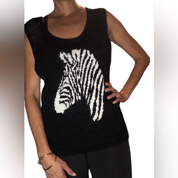 None Tops - Zebra tank top black & white see through back sexy top M/L